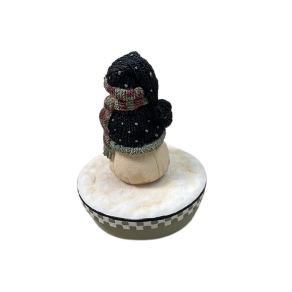 Miss Heather's Candle Topper Plum Pudding Snowman Holding Gift NEW - Picture 8 of 9